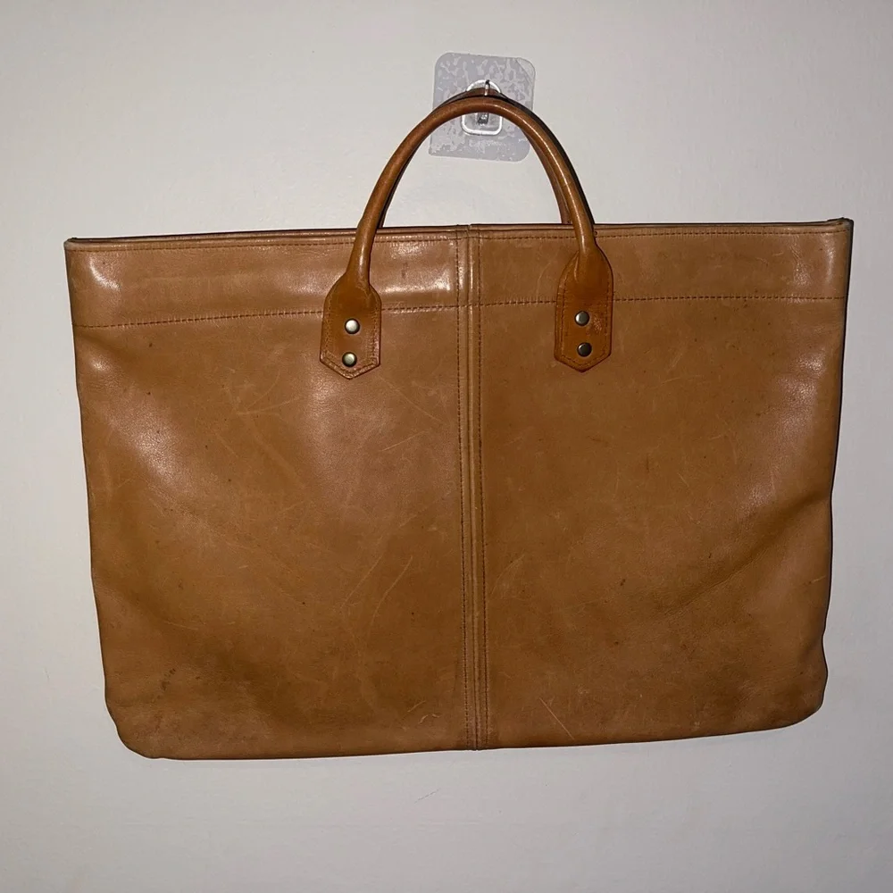 Vintage Tan Genuine Leather Unisex Handheld Briefcase or Laptop Case